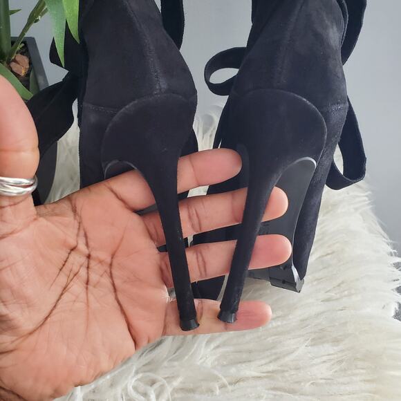 Nine West INESELLA Black Peep Toe Tie Up Pumps Size 6M - Picture 5 of 12